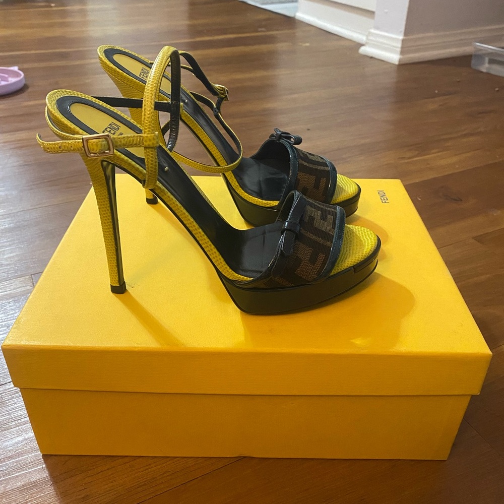 Fendi Black and Yellow Strappy Heels